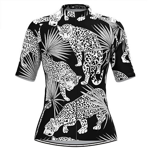 

Women's Short Sleeve Cycling Jersey Black Leopard Tropical Flowers Bike Top Mountain Bike MTB Road Bike Cycling Breathable Quick Dry Sports Clothing Apparel / Stretchy / Athleisure
