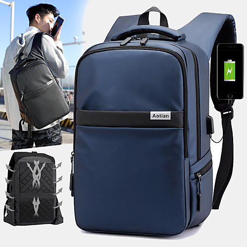 

Men's Oxford Cloth School Bag Functional Backpack Large Capacity Waterproof Solid Color Backpack Light Gray Black khaki Navy Blue