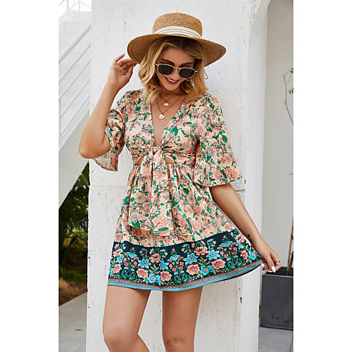 

Women's Stylish Floral Women's Hoodies Half Sleeve Sweater Cardigans V Neck Spring Summer Rainbow