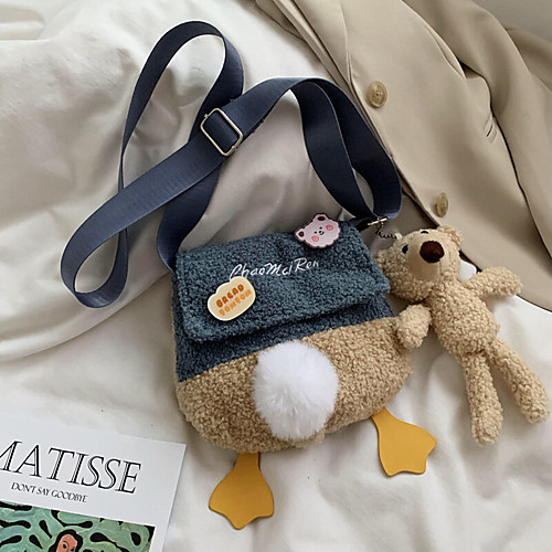

women lamb wool cute soft cartoon duck shape all-match small shoulder bag crossbody bag