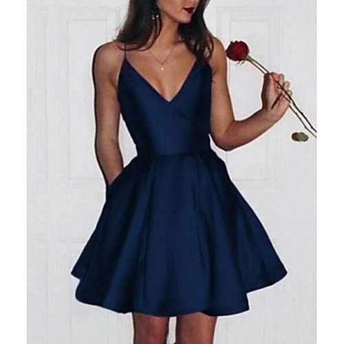 

A-Line Minimalist Elegant Homecoming Cocktail Party Dress Spaghetti Strap Sleeveless Short / Mini Satin with Sleek Pleats 2021