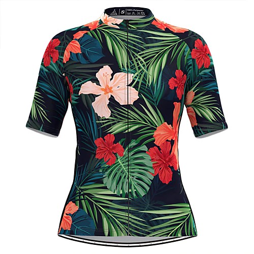 

Women's Short Sleeve Cycling Jersey Green Floral Botanical Bike Top Mountain Bike MTB Road Bike Cycling Breathable Quick Dry Sports Clothing Apparel / Stretchy / Athleisure