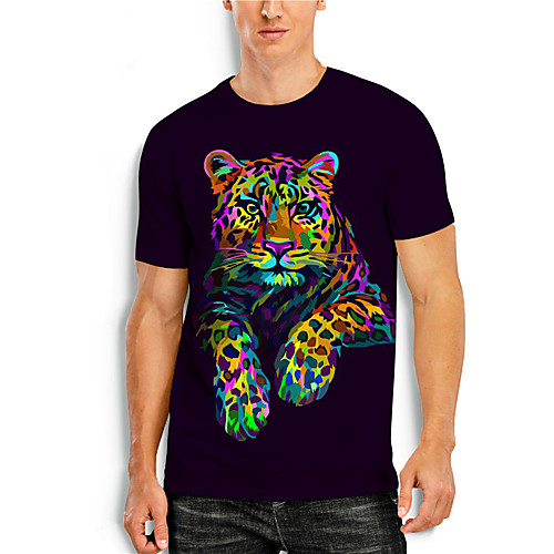 

Men's T shirt 3D Print Graphic 3D Animal Print Short Sleeve Casual Tops Simple Classic Rainbow