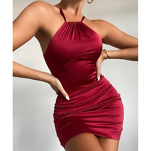 

Women's Sheath Dress Short Mini Dress Blue Wine Sleeveless Solid Color Backless Zipper Patchwork Spring Summer V Neck Hot Sexy 2021 XS S M L