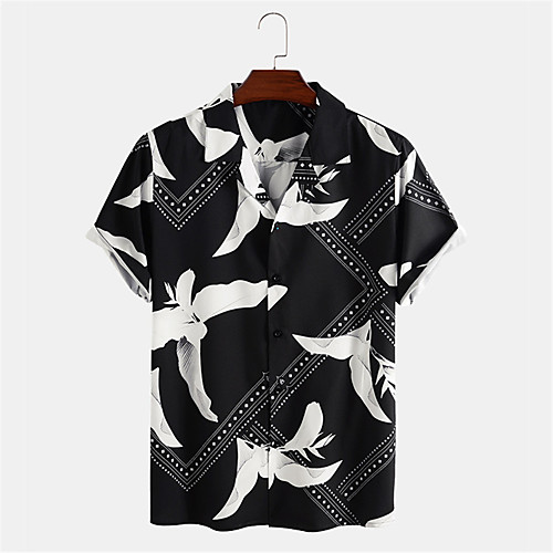 

Men's Shirt Other Prints Floral Button-Down Print Short Sleeve Daily Tops Casual Hawaiian Black