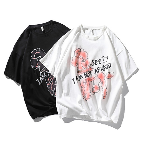 

Men's T shirt Other Prints Graphic Prints Graffiti Print Short Sleeve Daily Tops 100% Cotton Casual Beach White Black