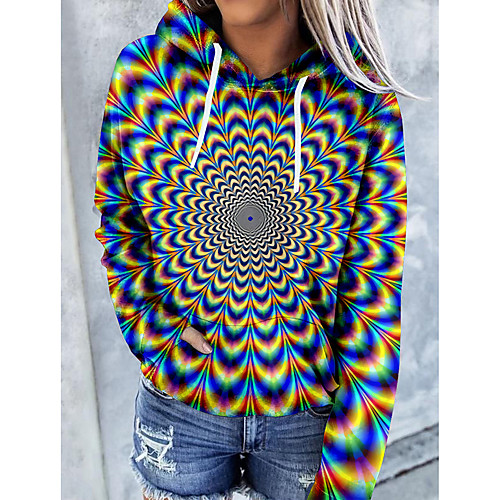 

Women's Pullover Hoodie Sweatshirt Graphic Optical Illusion 3D Front Pocket Print Daily 3D Print Basic Casual Hoodies Sweatshirts Blue