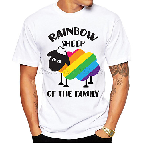 

Men's T shirt 3D Print Graphic Sheep Rainbow 3D Print Short Sleeve Daily Tops Casual Sports White