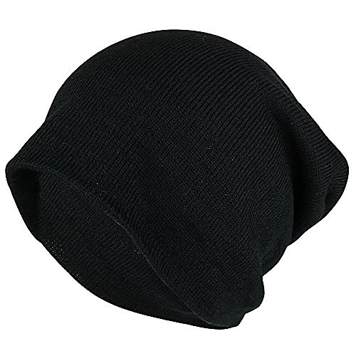 

Deep Crown Acrylic Knit Winter Slouch Beanie Cap - Black