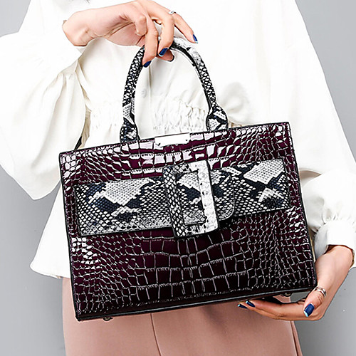 

women pu leather contrast color alligator patternfashion elegant multi-carry convertible ladies bag crossbody bag shoulder bag handbag