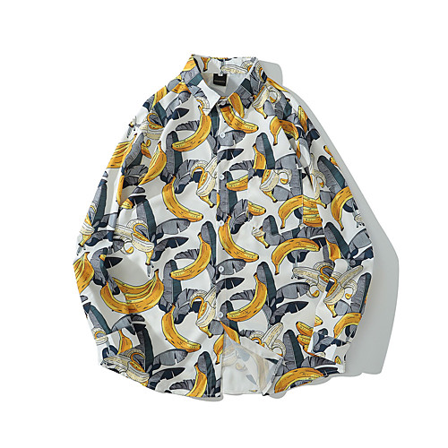

Men's Shirt 3D Print Fruit Button-Down Print Long Sleeve Street Tops Casual Black Yellow