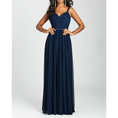 

A-Line V Neck Floor Length Chiffon Bridesmaid Dress with Pleats