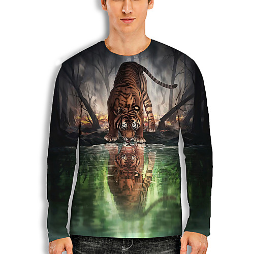 

Men's T shirt 3D Print Graphic 3D Print Long Sleeve Casual Tops Cartoon Classic Green