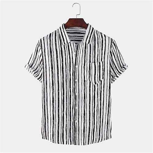 

Men's Shirt Other Prints Striped Button-Down Print Short Sleeve Daily Tops 100% Cotton Casual Black