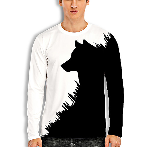 

Men's T shirt 3D Print Graphic 3D Animal Print Long Sleeve Casual Tops Cartoon Classic White