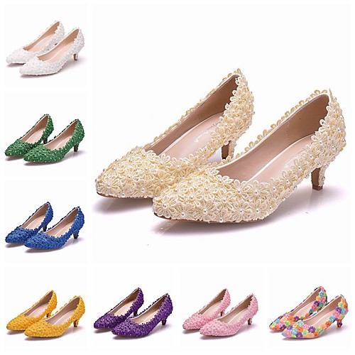 

Women's Wedding Shoes Pumps Pointed Toe Wedding Pumps Business Sexy Minimalism Party & Evening Office & Career PU Pearl Satin Flower Lace Solid Colored Color Block White Purple Yellow