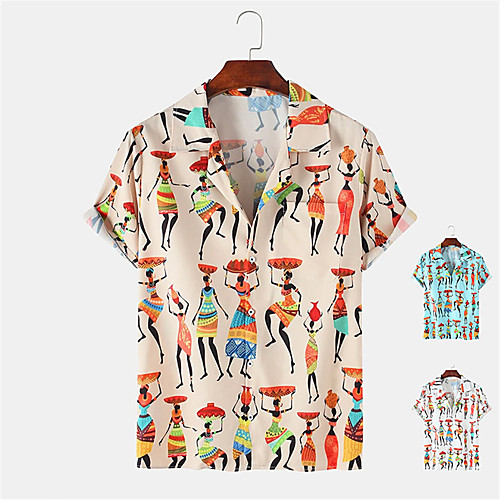 

Men's Shirt Other Prints Cartoon Button-Down Print Short Sleeve Daily Tops Casual Hawaiian White Blue Yellow