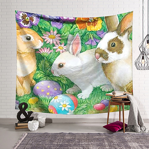 

Happy Easter Happy Easter Wall Tapestry Art Decor Blanket Curtain Hanging Home Bedroom Living Room Decoration Polyester Rabbit Spring Bunny Egg