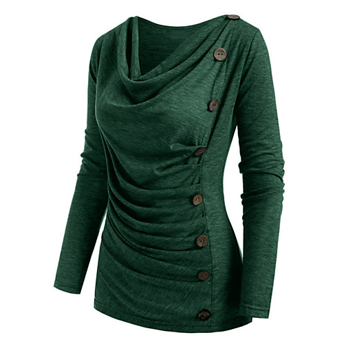 

Women's Blouse Plain Long Sleeve Round Neck Tops Basic Top Purple Khaki Green