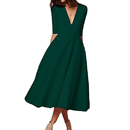 

womens plus size big pendulum deep v-neck sexy party evening midi dress green l
