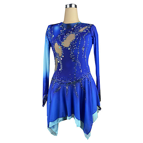 

Figure Skating Dress Women's Girls' Ice Skating Dress Blue Spandex High Elasticity Training Competition Skating Wear Patchwork Crystal / Rhinestone Long Sleeve Ice Skating Figure Skating / Kids