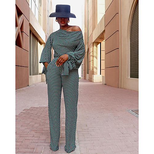 

Women's Ordinary Streetwear Green Romper Geometric Abstract Print