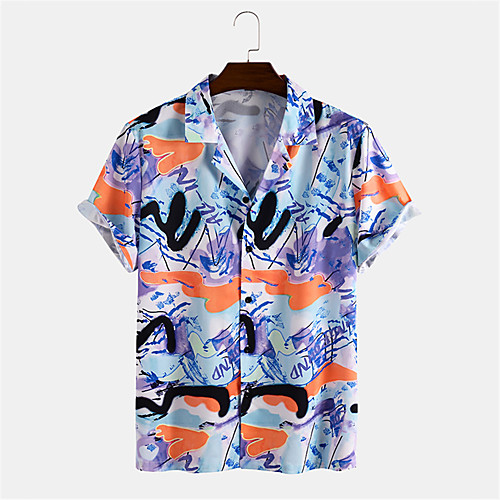 

Men's Shirt Other Prints Graphic Graffiti Button-Down Print Short Sleeve Daily Tops Casual Hawaiian Blue