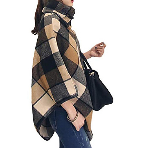 

Womens Caftan Poncho Plaid Fall Winter Classy Fashion Trench Coat XS