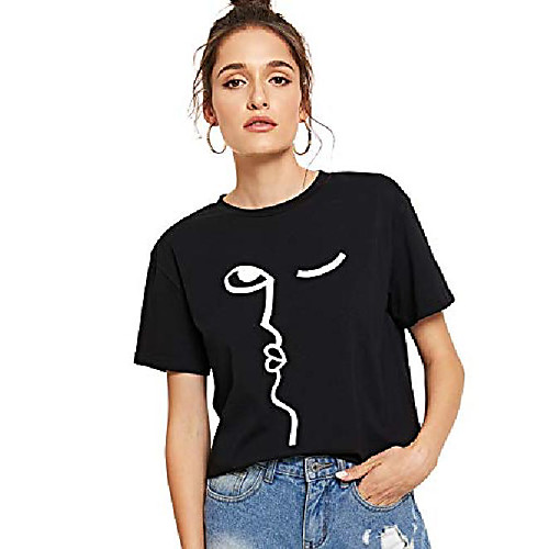 

Women's Summer Casual Short Sleeve Graphic Print T-Shirt Tops (Large, Black #0722)