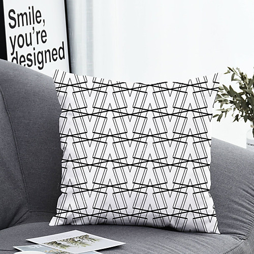 

1 pcs Polyester Pillow Cover & Insert, Geometric Simple Classic Square Zipper Polyester Traditional Classic