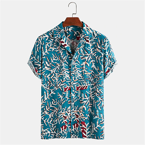 

Men's Shirt Other Prints Plants Button-Down Print Short Sleeve Daily Tops Casual Hawaiian Blue