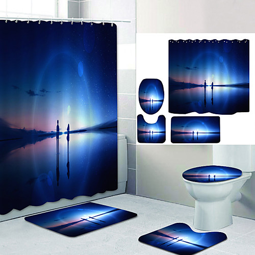 

Bathroom Shower Curtain & Mat Set Modern Polyester New Design