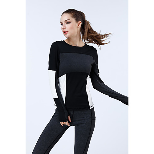 

Women's Long Sleeve Sweatshirt Running Shirt Splice Tee Tshirt Top Athletic Athleisure Nylon Thermal Warm Breathable Soft Gym Workout Running Jogging Training Exercise Sportswear BlackWhite