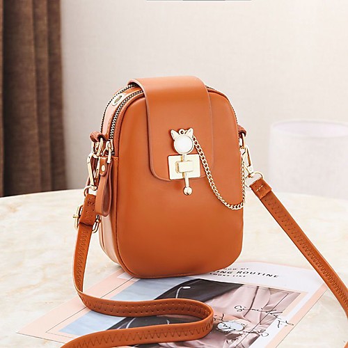 

Women's Bags PU Leather Mobile Phone Bag Messenger Bag Zipper Chain Solid Color Daily Holiday 2021 MessengerBag Black Red Blushing Pink Brown