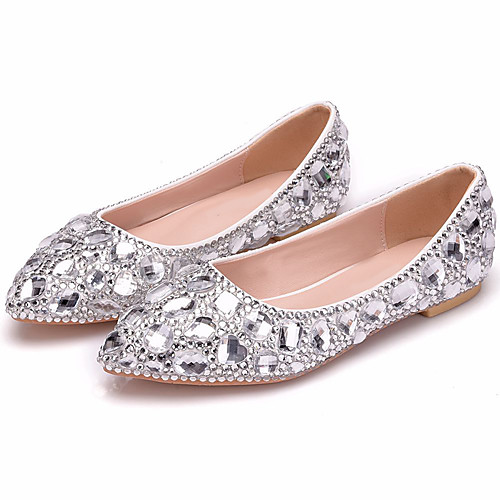 

Women's Wedding Shoes Flat Heel Pointed Toe Wedding Flats Vintage Sexy Minimalism Wedding Party & Evening PU Rhinestone Crystal Sparkling Glitter Solid Colored Clear Purple Red