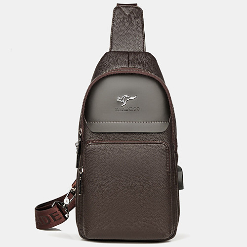 

men faux leather fashion chest bag shoulder bag with usb