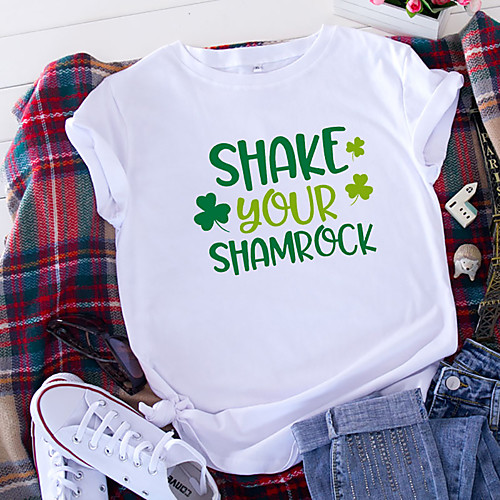 

Women's T shirt Letter Print Round Neck Tops 100% Cotton Basic Basic Top White Black Yellow