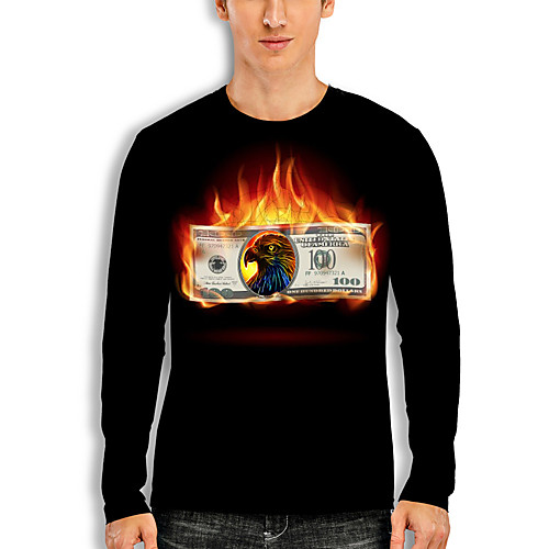 

Men's T shirt 3D Print Graphic Eagle Animal Print Long Sleeve Daily Tops Basic Casual Black