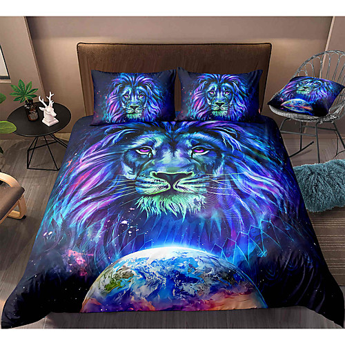 

Lion Print 3-Piece Duvet Cover Set Hotel Bedding Sets Comforter Cover with Soft Lightweight Microfiber, Include 1 Duvet Cover, 2 Pillowcases for Double/Queen/King(1 Pillowcase for Twin/Single)