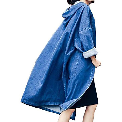 

Women's Hooded Fashion Long Sleeve Long Denim Jacket Coat Blue OS