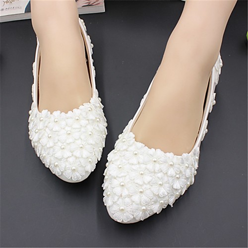 

Women's Wedding Shoes Flat Heel Round Toe Wedding Flats Wedding Walking Shoes PU Pearl Floral 3 cm heel [standard size] 5 cm heel [standard size] 8 cm heel [standard size]