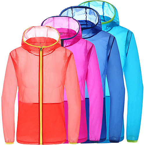 

Women's Rain Jacket Hiking Skin Jacket Hiking Windbreaker Long Sleeve Outerwear Jacket Top Outdoor Packable Lightweight UV Sun Protection Breathable Autumn / Fall Spring Solid Color Sapphire Orange