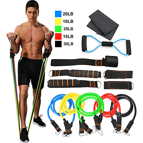 

Resistance Band Set 12 pcs 5 Stackable Exercise Bands Door Anchor Legs Ankle Straps Sports TPE Home Workout Fitness Pilates Heavy-duty Carabiner Strength Training Muscular Bodyweight Training Muscle