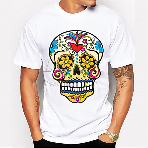 

Men's T shirt 3D Print Graphic Skull Print Short Sleeve Halloween Tops Casual Punk & Gothic White