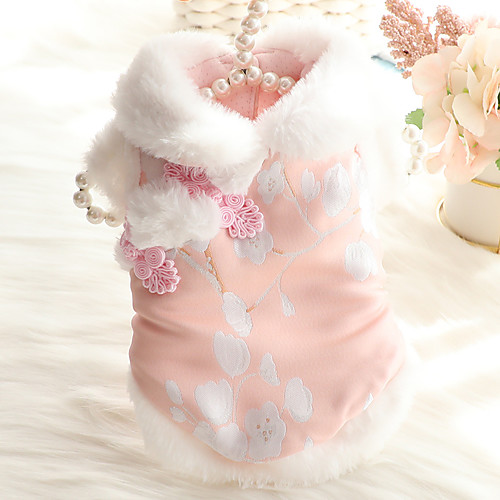 

Dog Cat Coat cheongsam Dog clothes Flower Fashion Chinoiserie Cute Casual / Daily Spring Festival Winter Dog Clothes Puppy Clothes Dog Outfits Breathable Blue Pink Costume for Girl and Boy Dog Coral