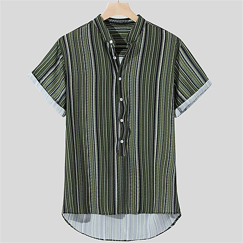 

Men's Shirt Other Prints Striped Button-Down Short Sleeve Daily Tops Casual Blue Red Green