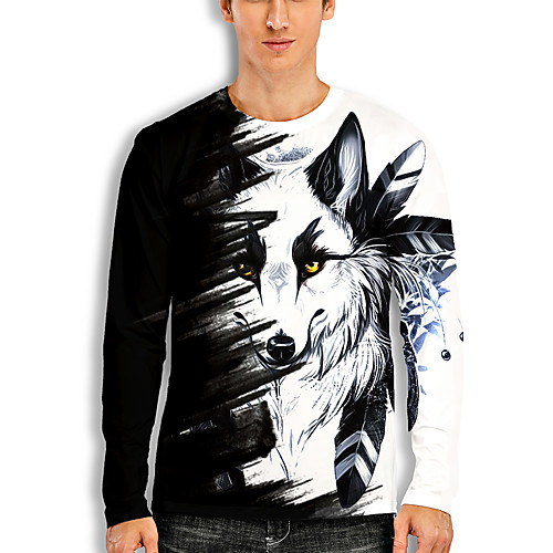 

Men's T shirt 3D Print Graphic 3D Animal Print Long Sleeve Casual Tops Cartoon Classic Black