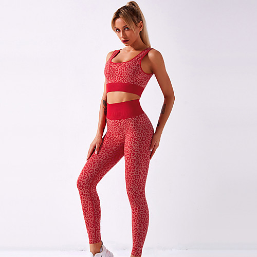 

Women's 2 Piece Activewear Set Compression Suit Athletic Athleisure Sleeveless 2pcs High Waist Nylon Breathable Quick Dry Soft Fitness Gym Workout Running Training Exercise Sportswear Skinny Leopard
