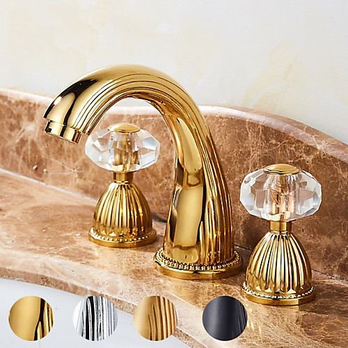 

Two HandlesBathroomFaucet,Antique Brass/Black/Gold/SliverThreeHolesWidespread Bath Taps,CrystalHandle Brass BathroomSinkFaucet Contain with Supply Lines and Hot/Cold Water