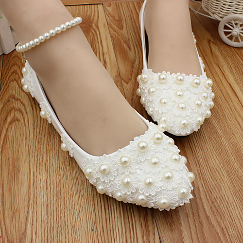 

Women's Wedding Shoes Flat Heel Round Toe Wedding Flats Wedding Walking Shoes PU Pearl Floral White [Flat bottom] standard code White [3 cm heel] standard size White [5 cm heel] standard size